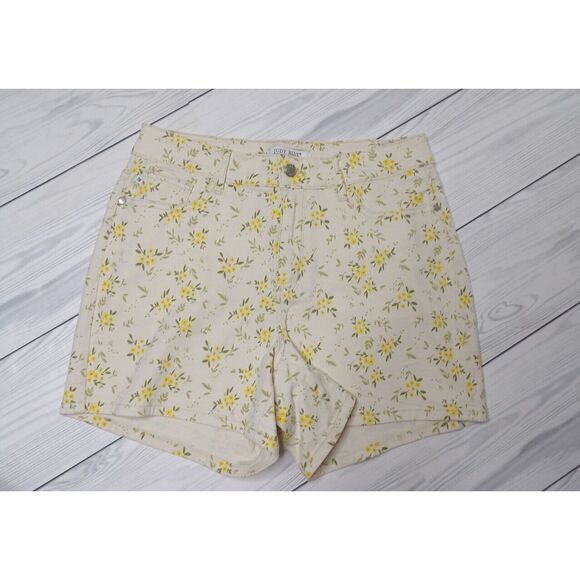 Judy Blue Pants - Judy Blue All‎ Over Floral Yellow Print Mid Rise Denim Shorts Stretch Size 1XL